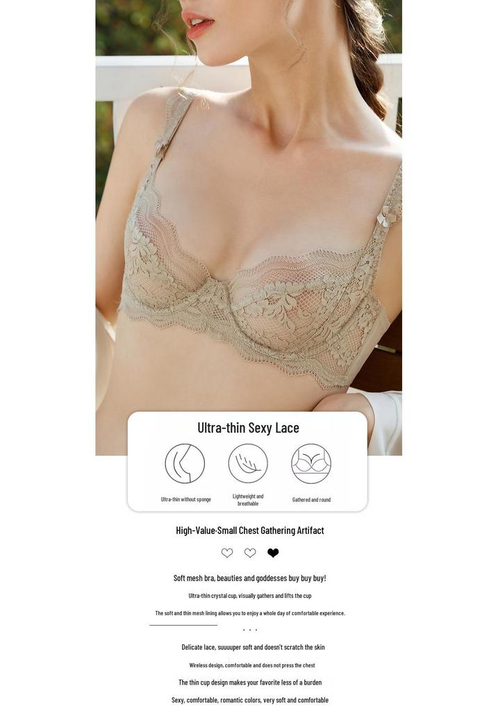 Sheer Lace Push-Up Bra: Breathable, Hollow Design for All Bust Sizes