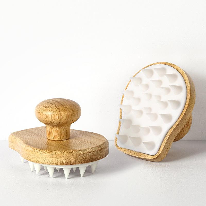 

Bamboo and wood shampoo brush, wooden silicone massage brush, multifunctional household comb, shower brush, scalp cleaning brush білий