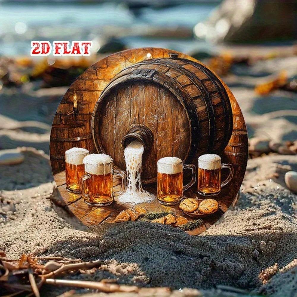 1 szt. Okrągły Beczka Piwa Metalowy Znak Dekoracja Ścienna Rustykalny Wystrój Pubu do Domowego Baru Kawiarni Garażu