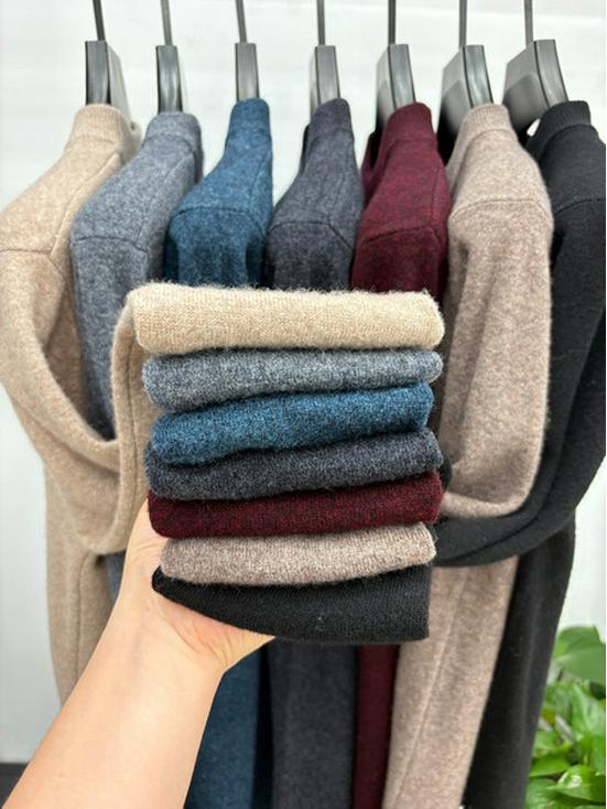 Men's 100% Wool High-Collar Knit Sweater – Thick, Warm, Solid Color, Perfect for Autumn and Winter