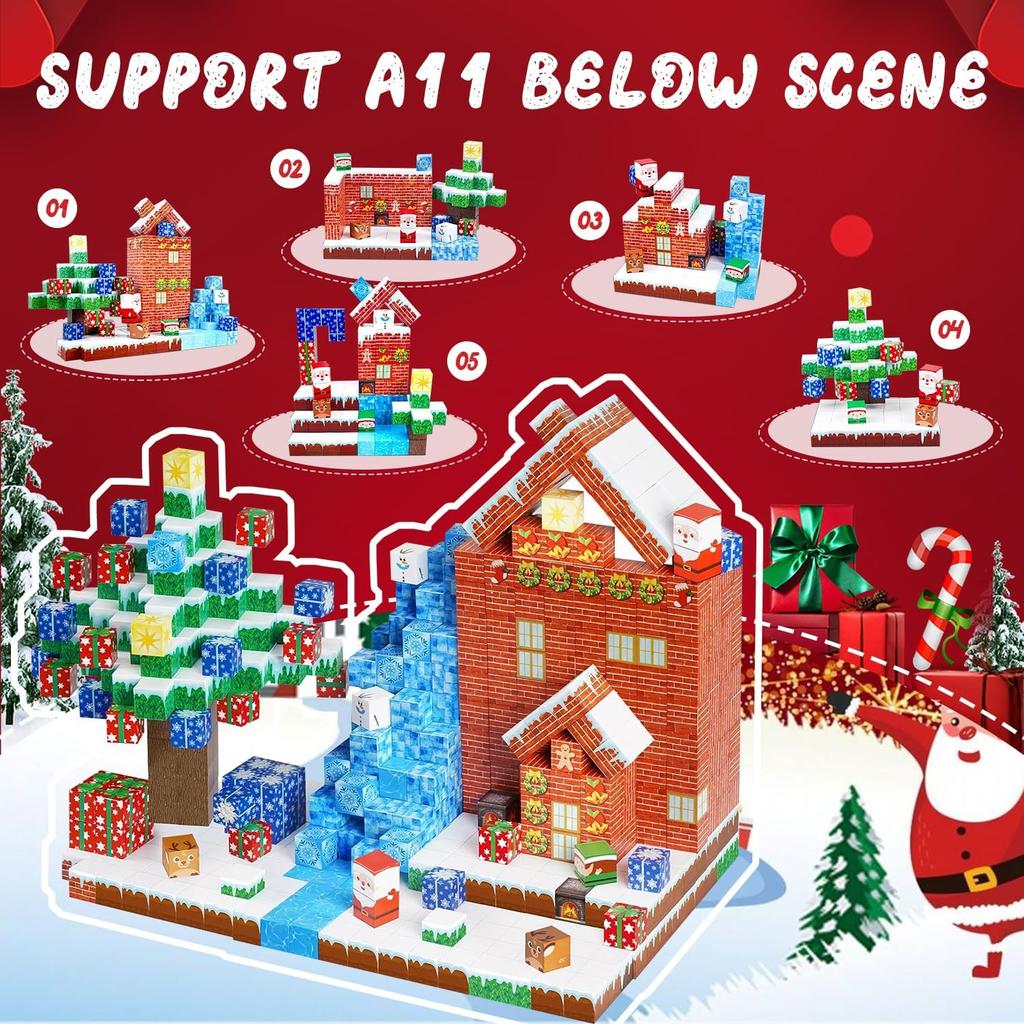 Blocos Magnéticos de Natal Brinquedos Ímãs Cubo de Construção 3D Sensorial Educacional Interativo Conjunto de Brinquedo de Construção Presente de Ano Novo