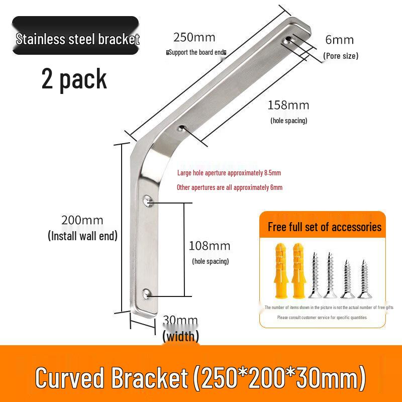 Rongyu 10-inch Stainless Steel L-Shaped Shelf Brackets