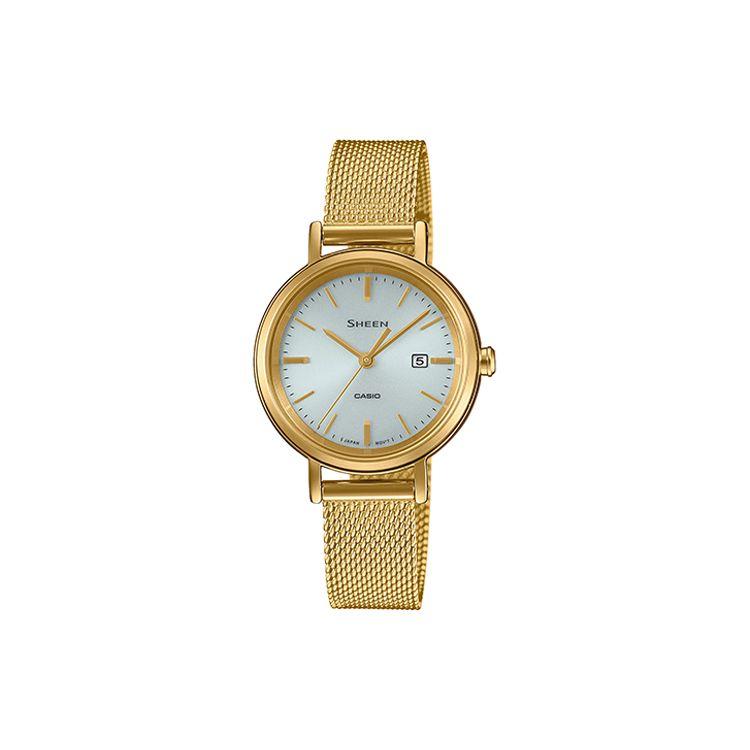 

Casio Sheen Series Date Display Waterproof Business Quartz Movement Stainless Steel Strap Watch Women watches Silver SHS-D300GM-7A Silver Dial Gold Strap