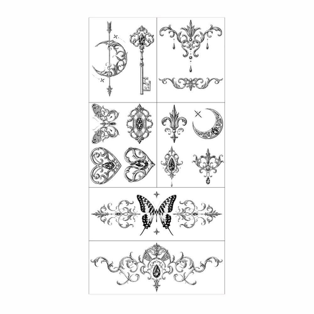 6 Sheets Temporary Tattoos Stickers, Fake Body Arm Chest Shoulder Tattoos for Men or Women with Tiny Black Tattoos Waterproof an
