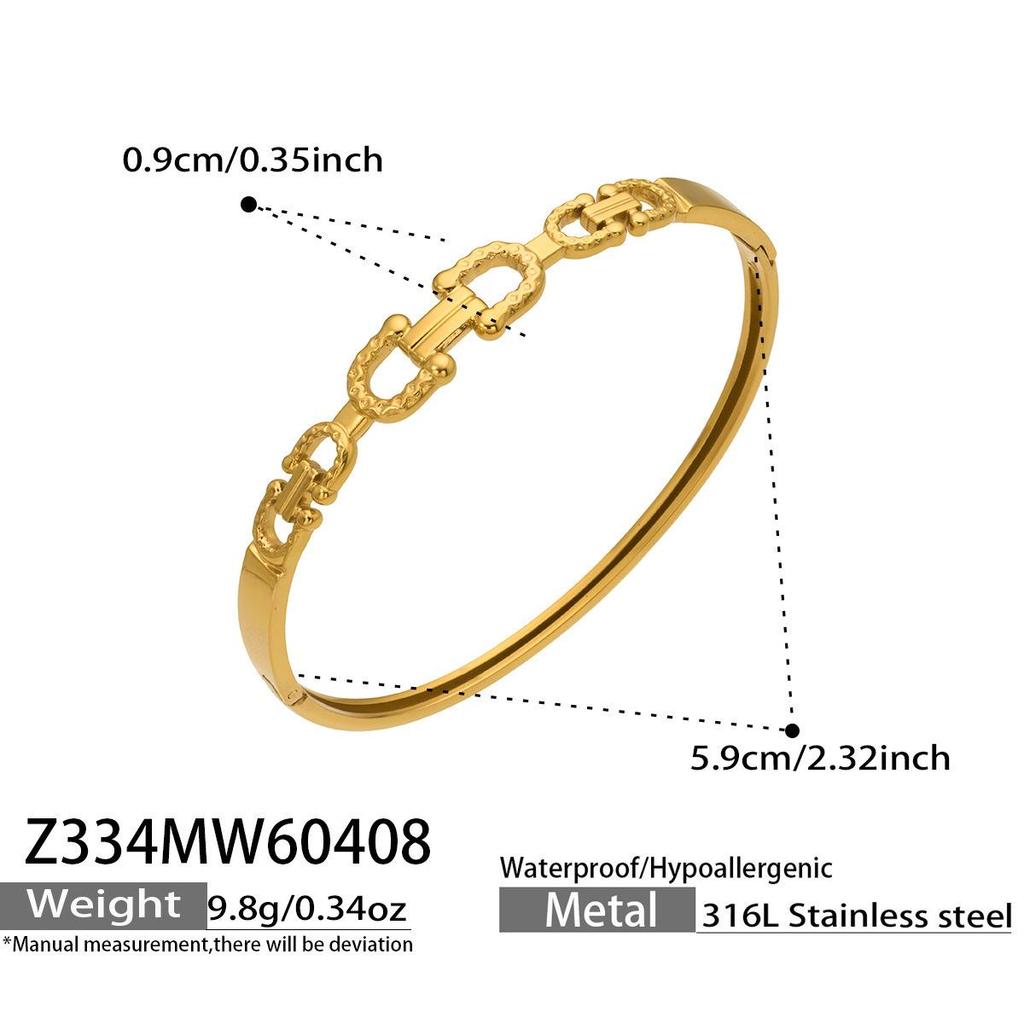 18K Gold Plated Horseshoe Buckle Bracelet for Women, 316L Stainless Steel, Colorfast, Simple and Elegant Design.