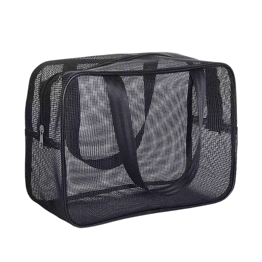 Black Mesh Shower Storage cosmetic bag Large-capacity Portable Travel Makeup Toiletry Organizer Bag Simple Handbag