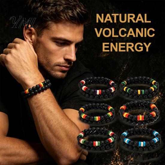 Simple Men Wrist Decor Natural Obsidian Stone Bracelet for Men, 8mm Rock Beaded Casual Daily Wear Jewelry Stretch Bracelet, Stackable Elastic