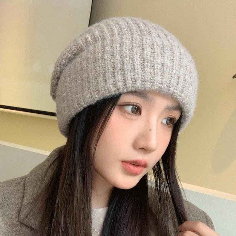 Wool Hat Women's Autumn and Winter Loose Warm Stacking Hat Knitted Ear Protection Hat