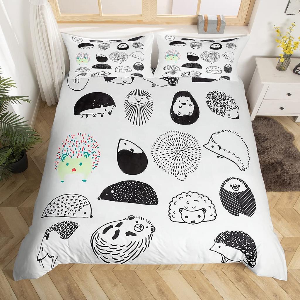 Cartoon Hedgehog King Queen Duvet Cover Rainbow Iridescent Bedding Set For Kids Girls Boys Starry Sky Animal 2/3PCS Quilt Cover