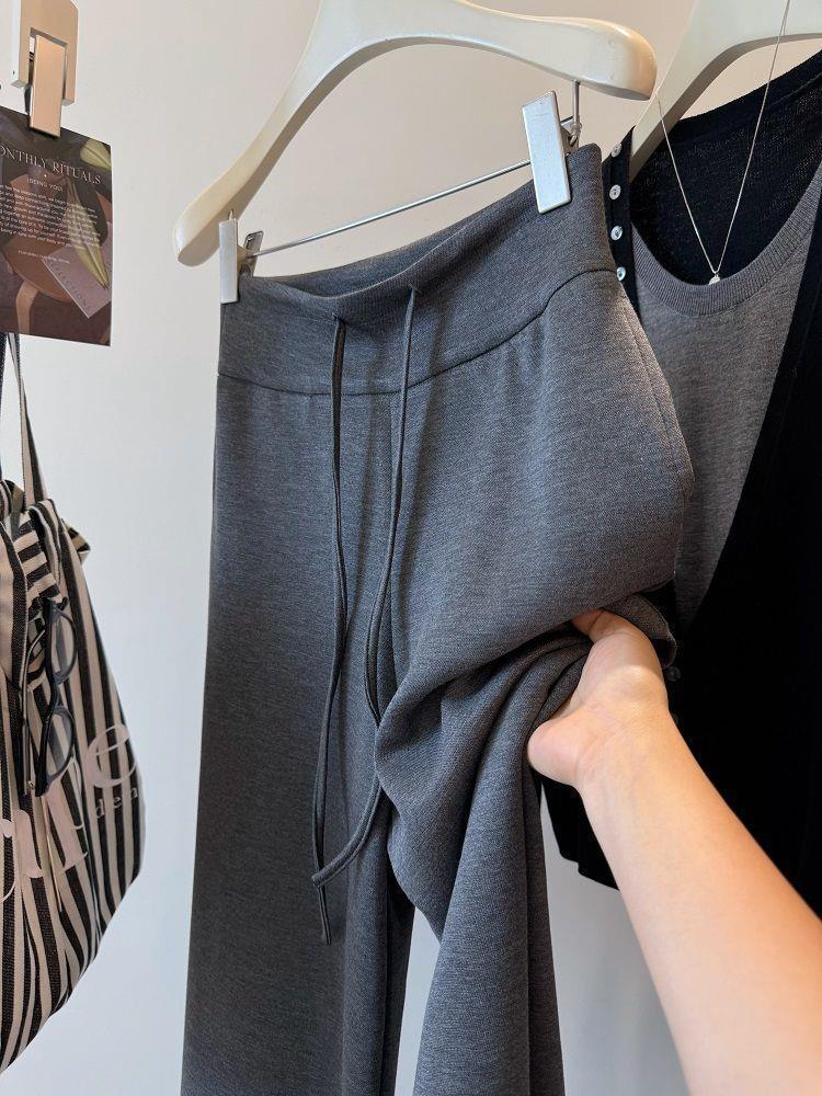 Spring Korean Drape High-Waisted Wide-Leg Pants - Flattering for Pear-Shaped Figures, Casual Straight-Leg Design