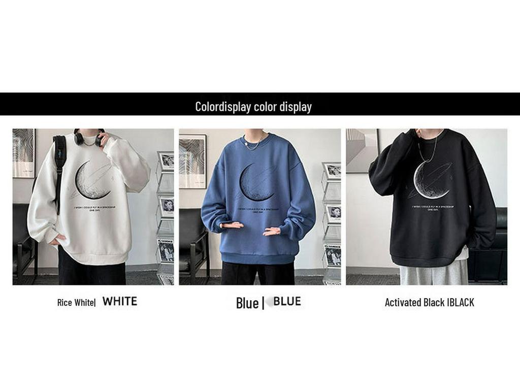 Men's American Trendy Crewneck Pullover Hoodie - Autumn High Street Print, Loose Fit, Lazy Style Long Sleeve Top