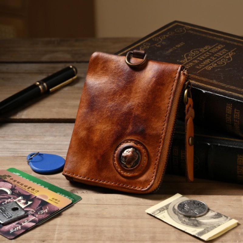 Mens Womens Vintage Leather Coin Purse Minimalist Slim Wallet Key Holder With RFID Blocking