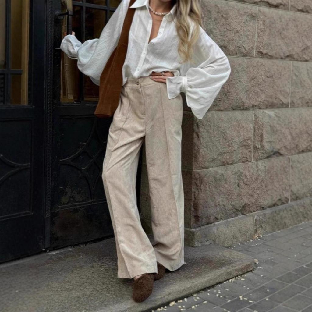 Women Corduroy Fall Winter Loose Wide Leg Pants Casual Style High Waist Slimming Fashion Versatile Lazy Trousers