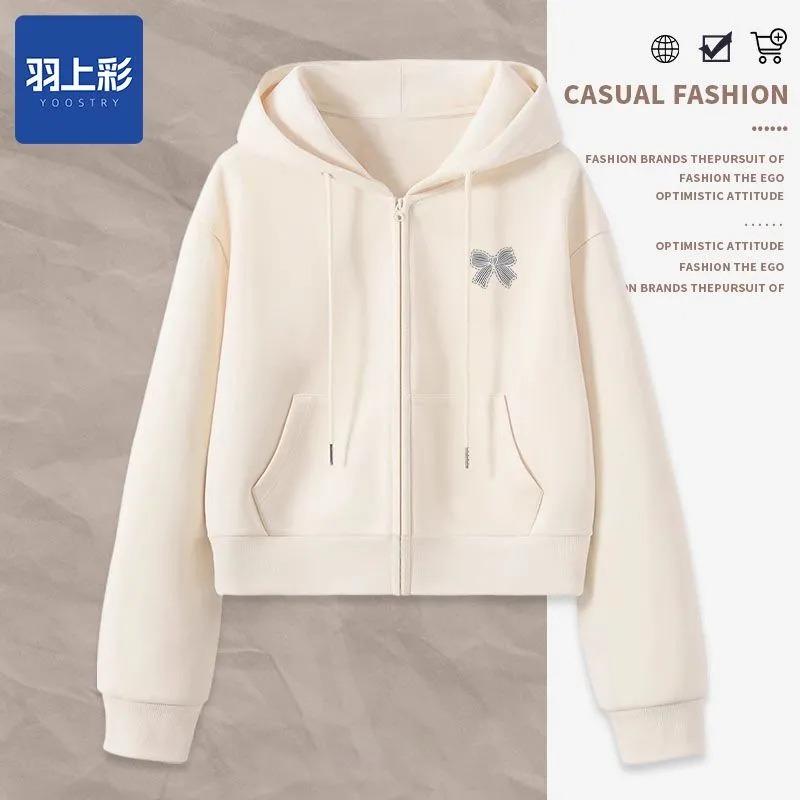 Sports Cardigan Jacket Women's New Spring and Autumn Hooded Casual Sweatshirt Short Loose Top