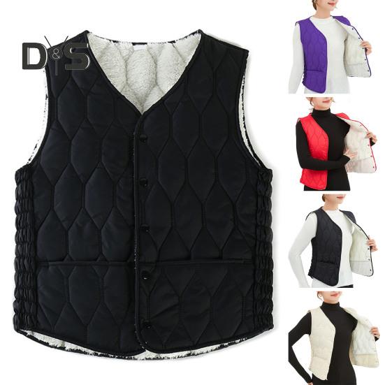 Women Fall Winter Vest Coat Soft Thick Padded Sleeveless Single Breasted Solid Color V Neck Cardigan Slim Fit Warm Pockets Lady Waistcoat