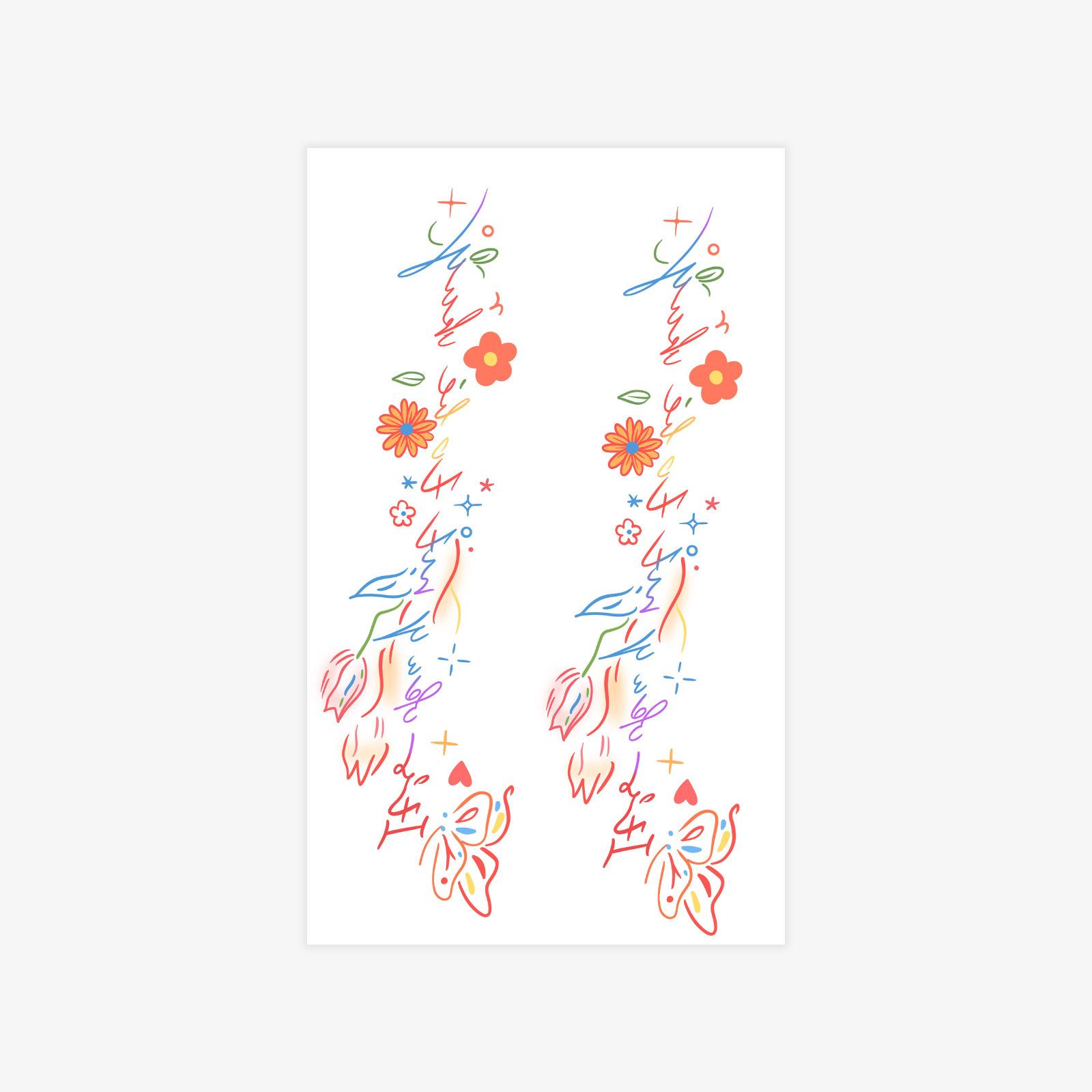 Dopamine Color Babes Personalized Flowers, English Short Sentences Tattoo Stickers 9*15