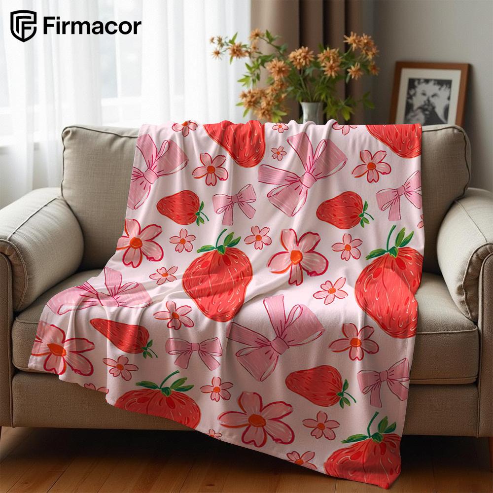 Strawberry Bow Cluster Ultra Soft Sherpa Fleece Blanket Fluffy Warm Halloween Cozy Throw for Sofa Couch Bedroom Gift All season