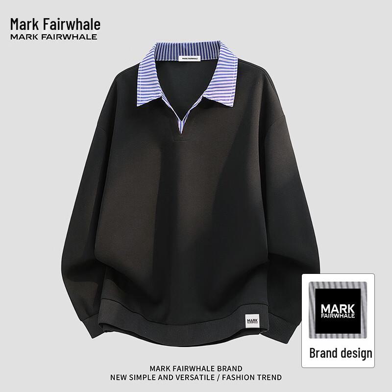 Men s Faux Two-Piece Striped Polo Sweatshirt XL