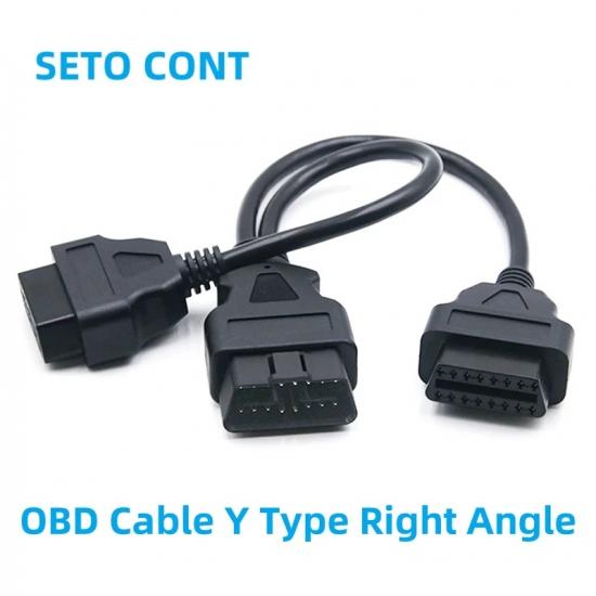 30CM J1962 Black OBD Cable Y Type OBDII 16 Pin 16 Core ELM327 Male To Female 1 To 2 OBD2 Diagnostic Extension Adapter Cable