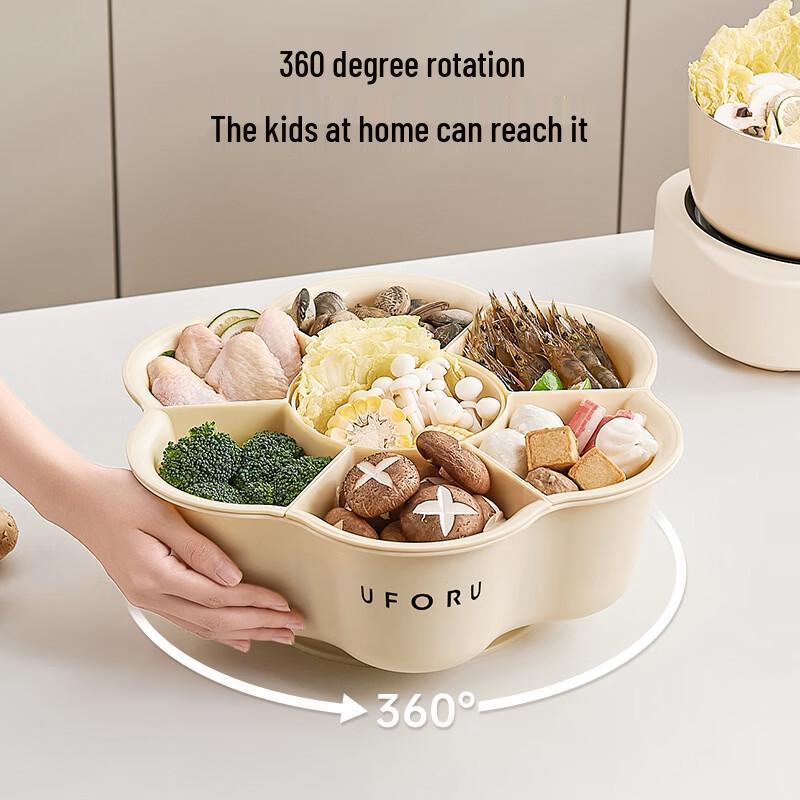 Rotatable 7-Compartment Kitchen Prep & Hot Pot Platter
