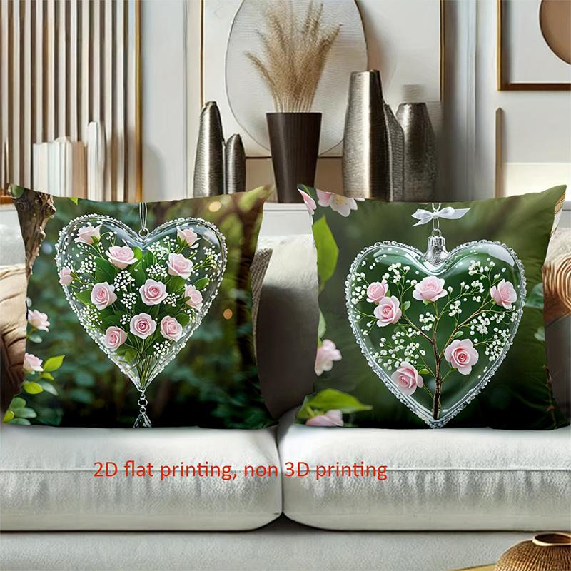 Heart-Shaped Rose Pillows with 2D Flat Printing Design Polyester pillowcase, sofa decorative cushion cov Headboard Pillow
