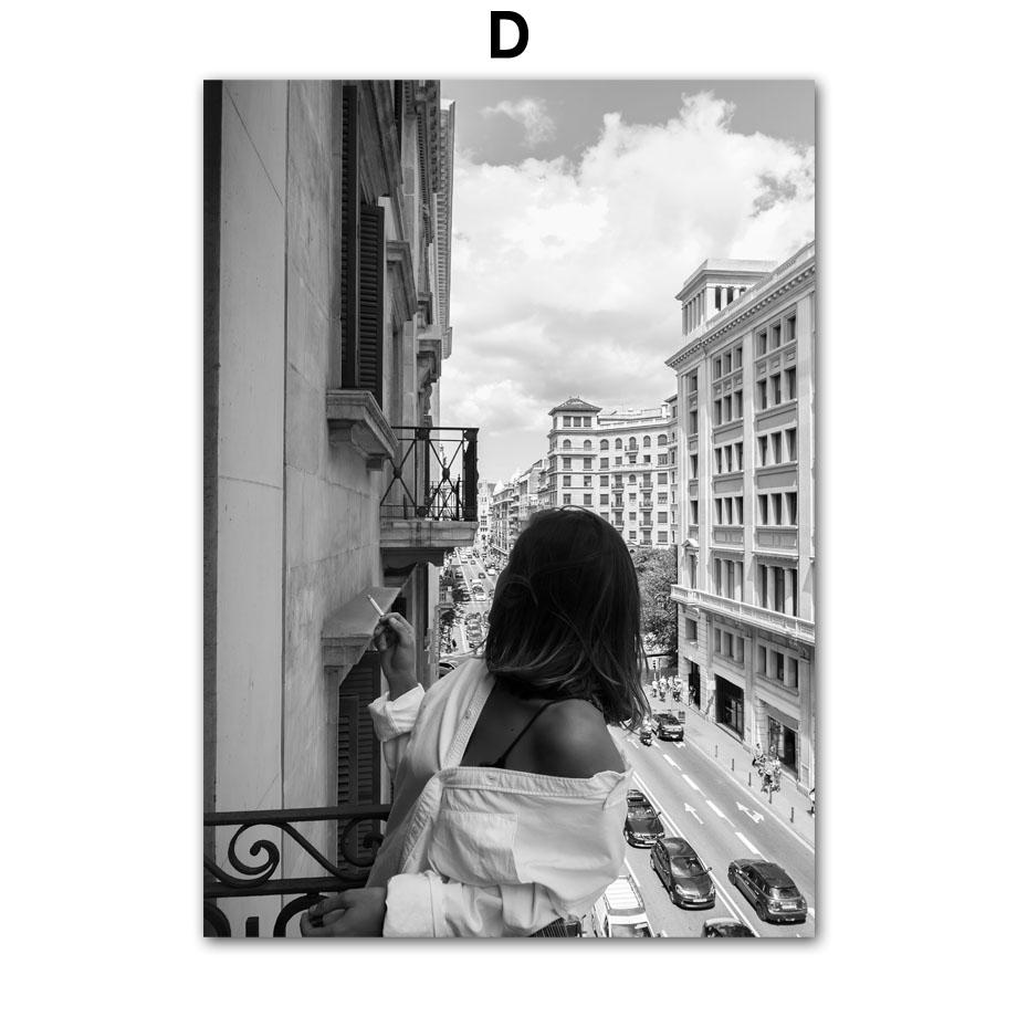 Paris Bridge Fashion Girl Car Building Black White Photos Posters Wall Art Canvas Prints Painting Picture for Living Room Decor