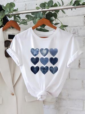 SpringSummer New Arrival Womens Round Neck Heart Print Fashion Summer Cool Short Sleeve Casual TShirt Circle Aesthetic Clothes