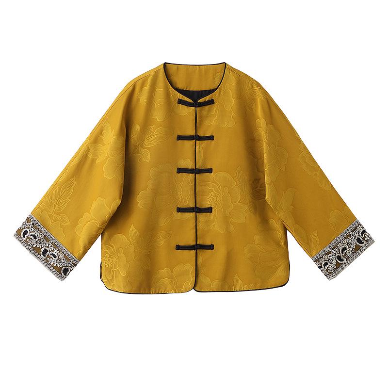 2025 Early Spring Chinese Jacquard Round Neck Frog Button Coat AH66606