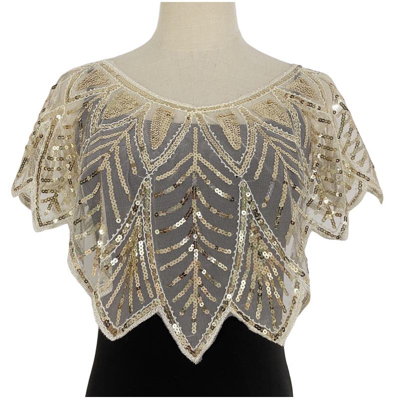 Vintage Sequin Mesh Shawl Cardigan - European Short Formal Party Cape