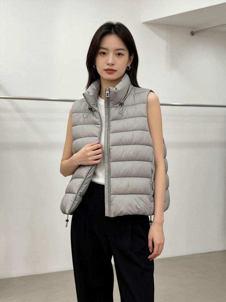 Light and super good-looking ribs, down cotton vest, women's new autumn and winter, stacked vest jacket