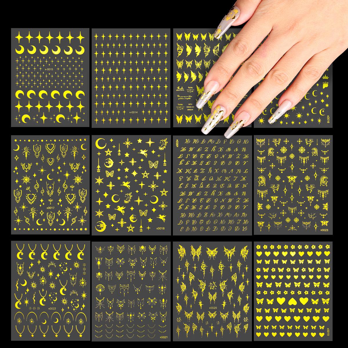 

12-Sheet Gold Butterfly Nail Art Stickers - Shiny, Wearable DIY Decals for Nails