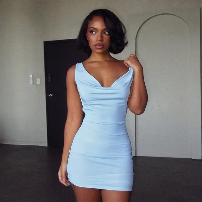Women's Summer Solid Color Slim Fit Sleeveless Backless Dress