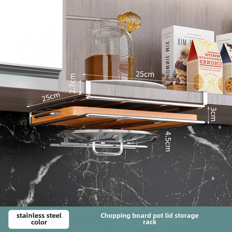 Estante de pared multicapa de acero inoxidable para ollas, tapas, tablas de cortar y toallas de papel