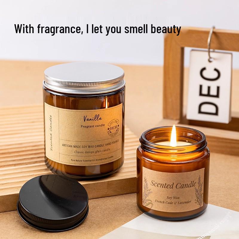 Soybean Wax Scented Candle in Brown Glass Bottle - Aroma Candle Ornament, Ins Style Amber Cup