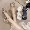One word with crystal thick heel women's sandals 2025 new fashion bow fairy style beautiful open toe simple
