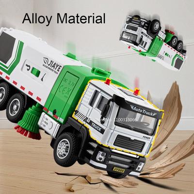 1:50 Escala Modelos de Caminhão de Lixo Sanitário Brinquedos Carros Desliza para Frente Carroceria Ajustável Miniatura Modelo de Varredora a Vácuo Ornamento