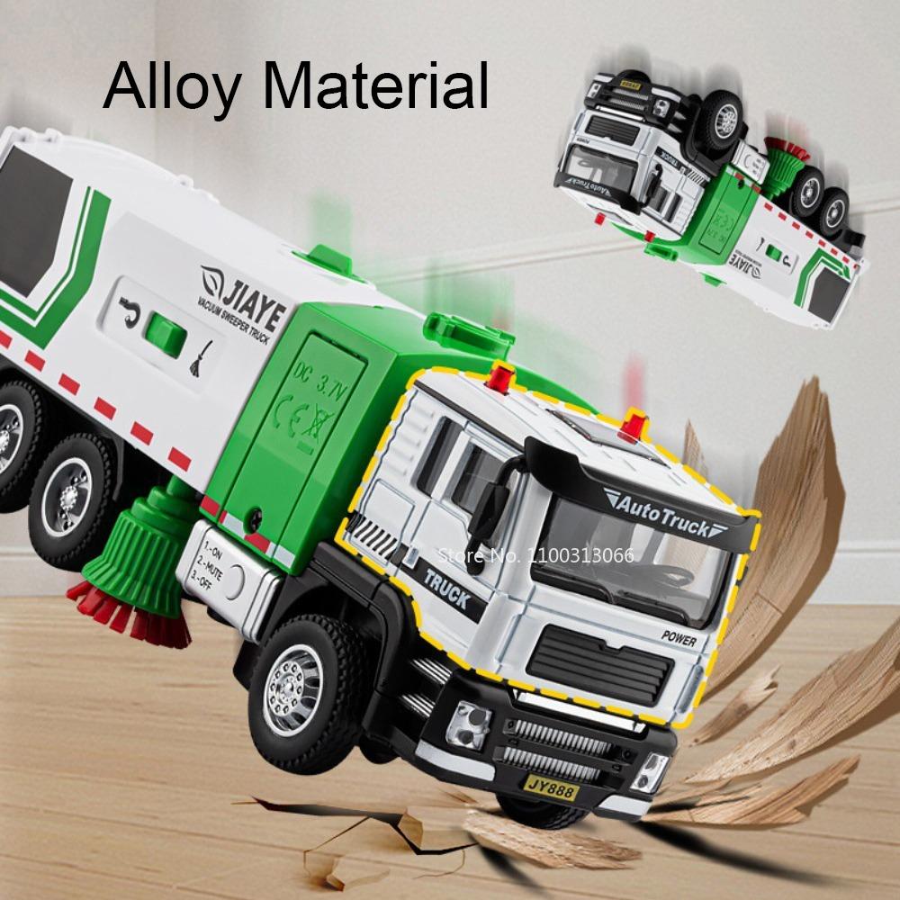 1:50 Scale Garbage Sanitation Truck Models Toys Cars Slide Forward Adjustable Carriage Miniature Vacuum Sweeper Model Ornament
