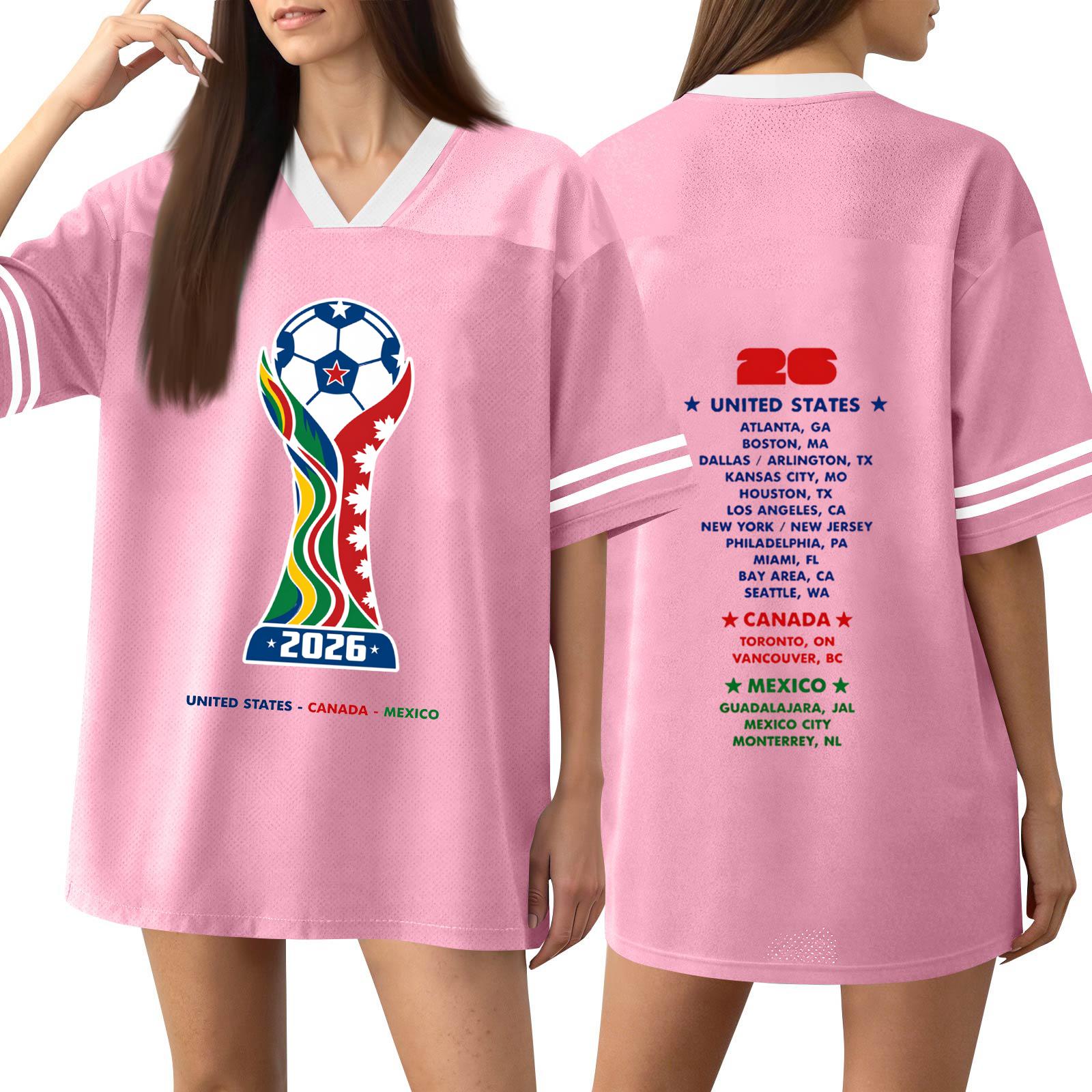 

Women s Fashion Short Sleeve V Neck Sports Jersey T Shirt 2026 Soccer World Cup Printed Athletic Top Casual Fit XL розовый