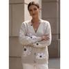 V Neck Long Sleeve Flower Pattern Knit Cardigan Sweater