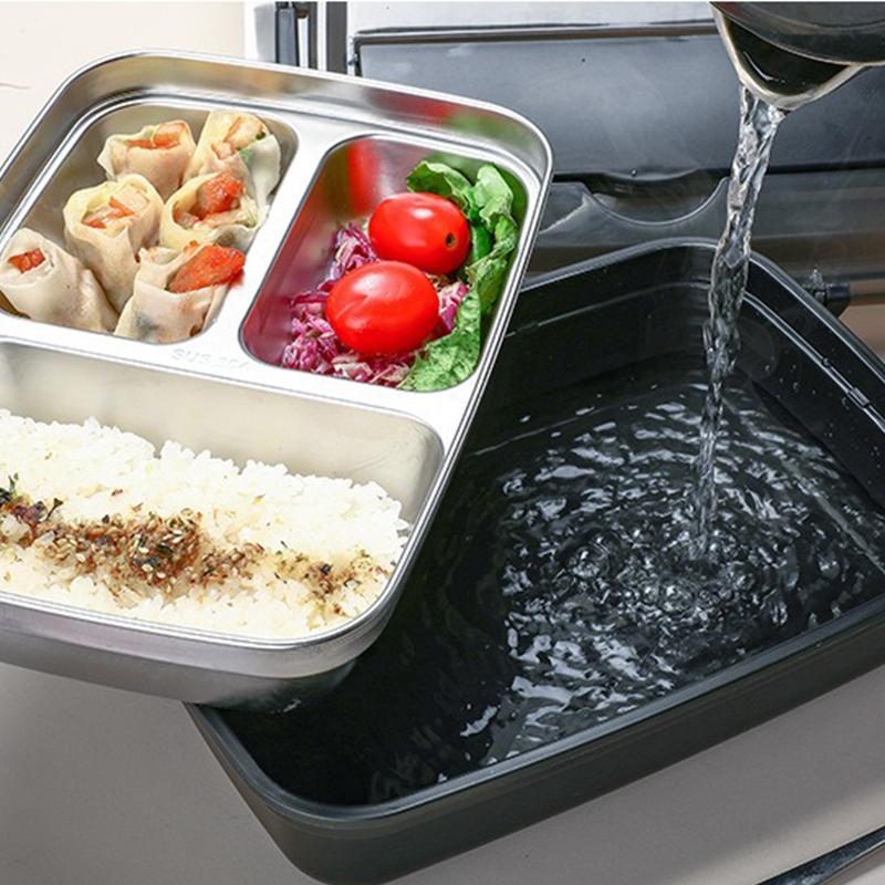 Easy-Clean Container For Students & Office Workers,Leak-Proof Stainless Steel Lunch Box With 3/4 Compartments - Durable