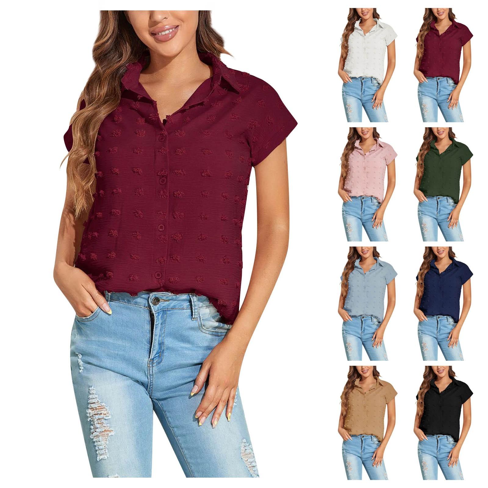 

Женская мода Свободная пуговица с коротким рукавом Рубашка Hairball Top