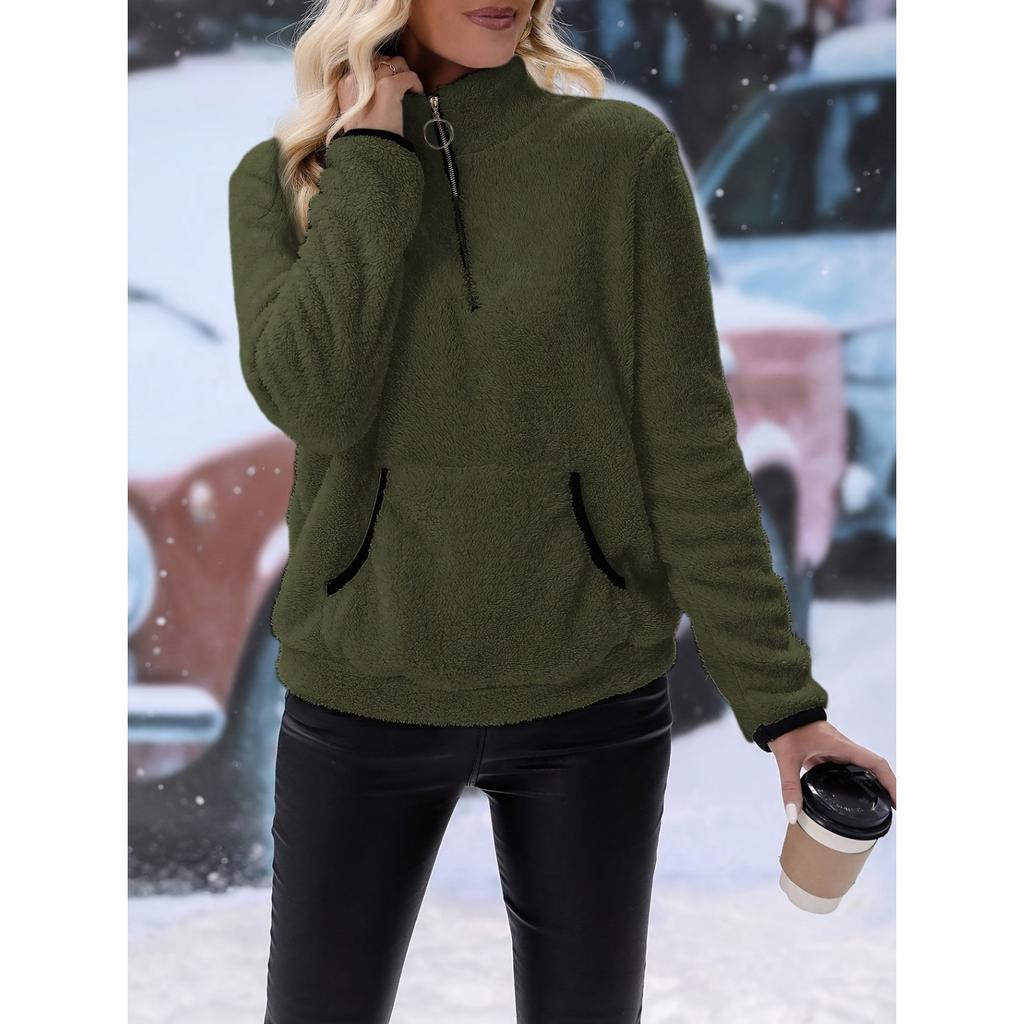 2026 Plush Half-Zip Sweatshirt - Cozy Fleece Hoodie W/ Kangaroo Pocket, Dog Walking to Coffee Run Athflow Essential