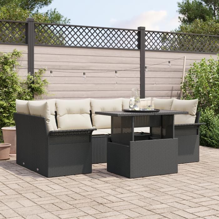 VidaXL Ensemble canapé jardin 7 pièces avec coussins Noir Rattan 3348213