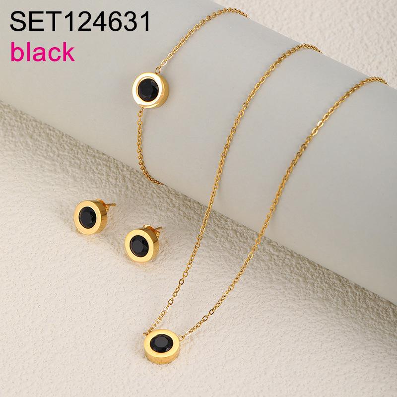 Elegant European Zirconium Titanium Jewelry Set - Necklace, Earrings & Bracelet