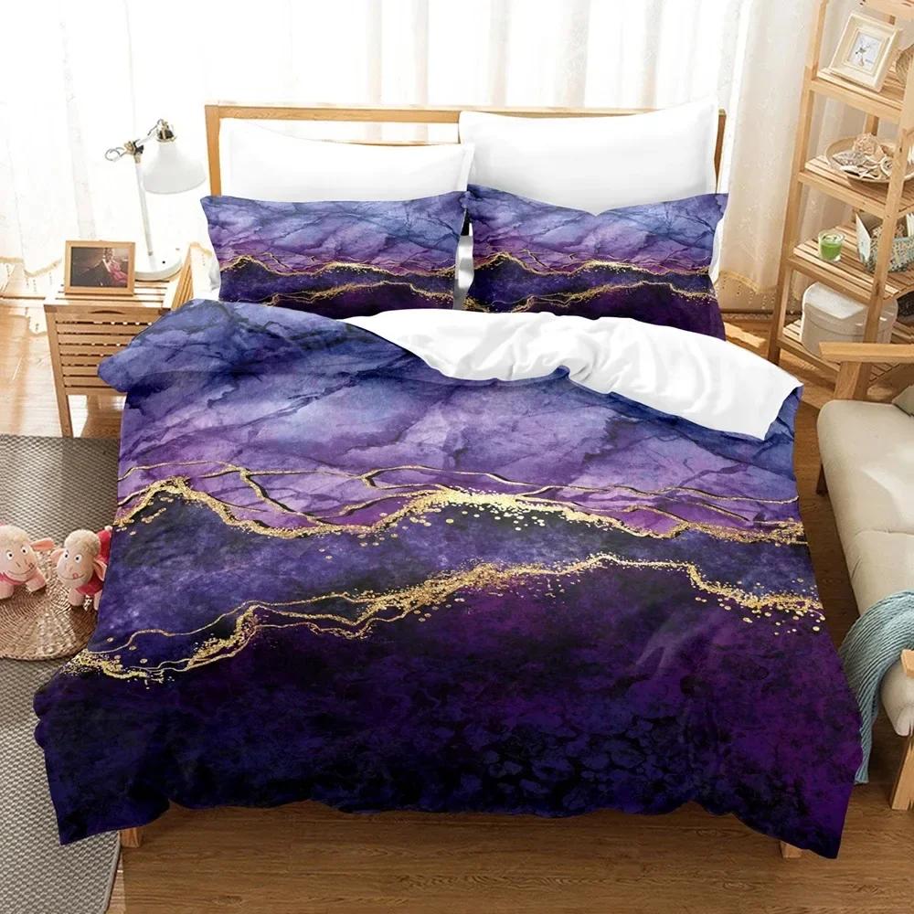 Purple Marble Comfortable Duvet Quilt Cover Pillowcase Bedding Set Children Bedroom Decoration Home Textile