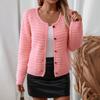 Women's Fashion Casual Thick Round Neck Long Sleeve Button Knit Sweater Cardigan Jacket