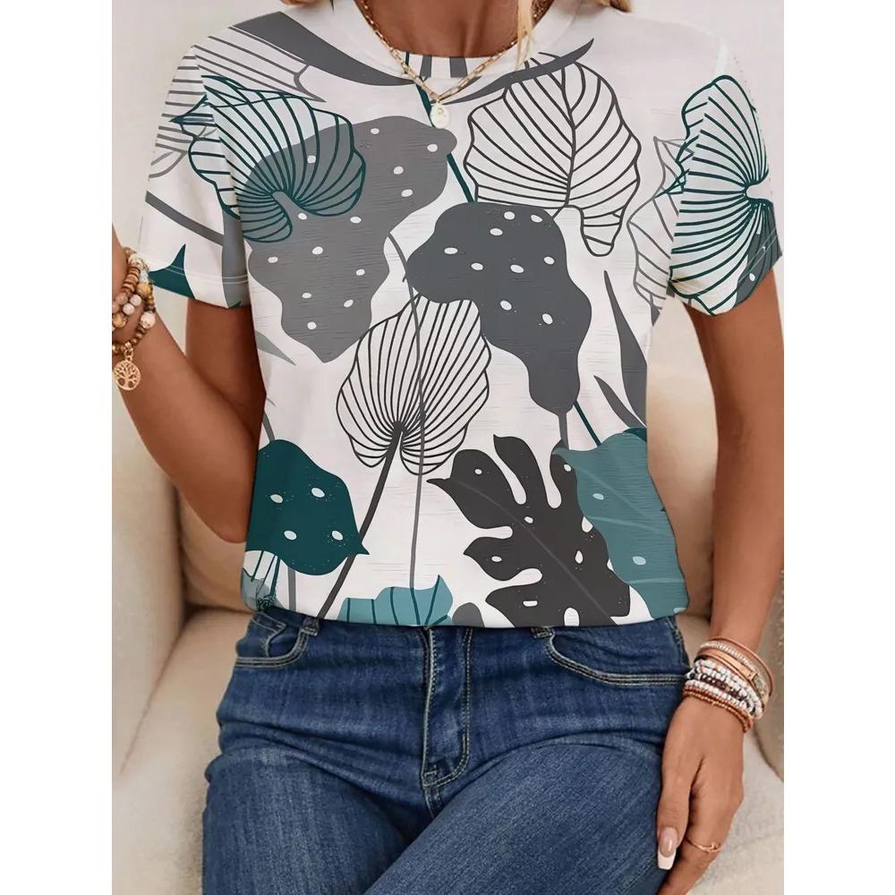 Creative Flower 3D Printed Short Sleeved T-shirt Fashionable Comfortable Soft Breathable Large Loose Womens T-shirt