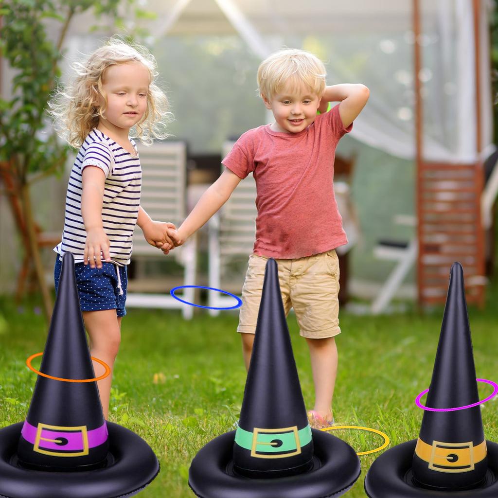 Halloween Witch Hat Funny Durable Lightweight Inflatable Witch Hat with 5pcs Plastic Rings for