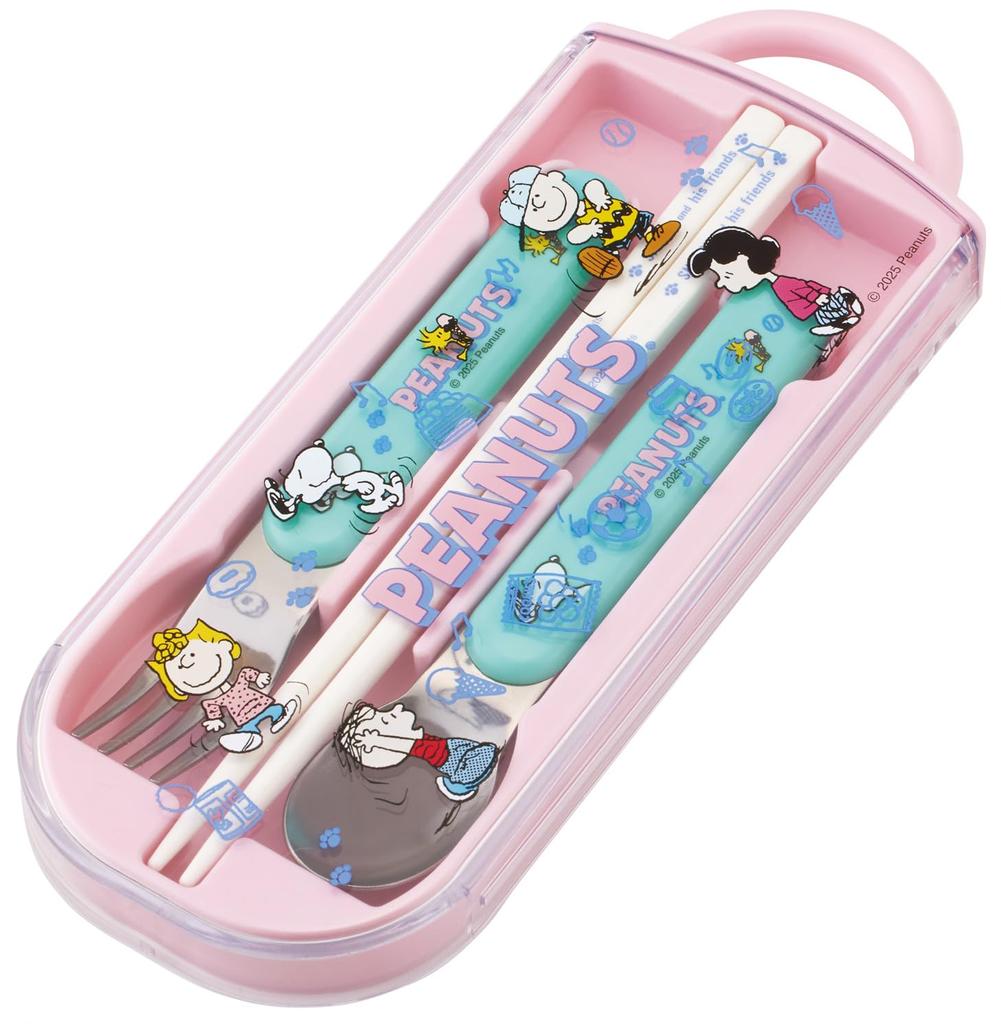 Skater Bento Chopsticks Trio Set Fun Fun for Boys and Children's (Chopsticks, Spoon, Fork, 16.5cm) - Snoopy, Friends, Girls, TACC2-A