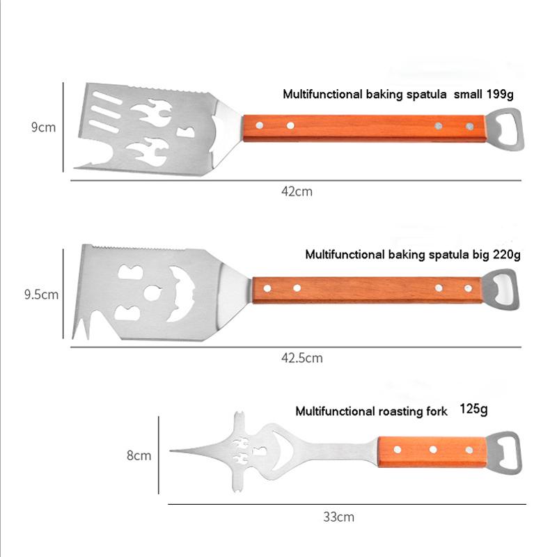 Multifunction BBQ Tool - Outdoor Grill Spatula, Stainless Steel, Wooden Handle - Best BBQ Gifts for Men